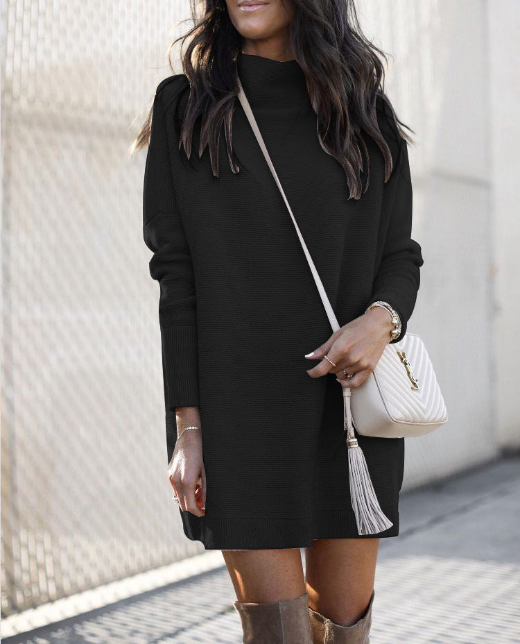 Casual Long Sleeve Turtle Neck Sweatshirt Dress