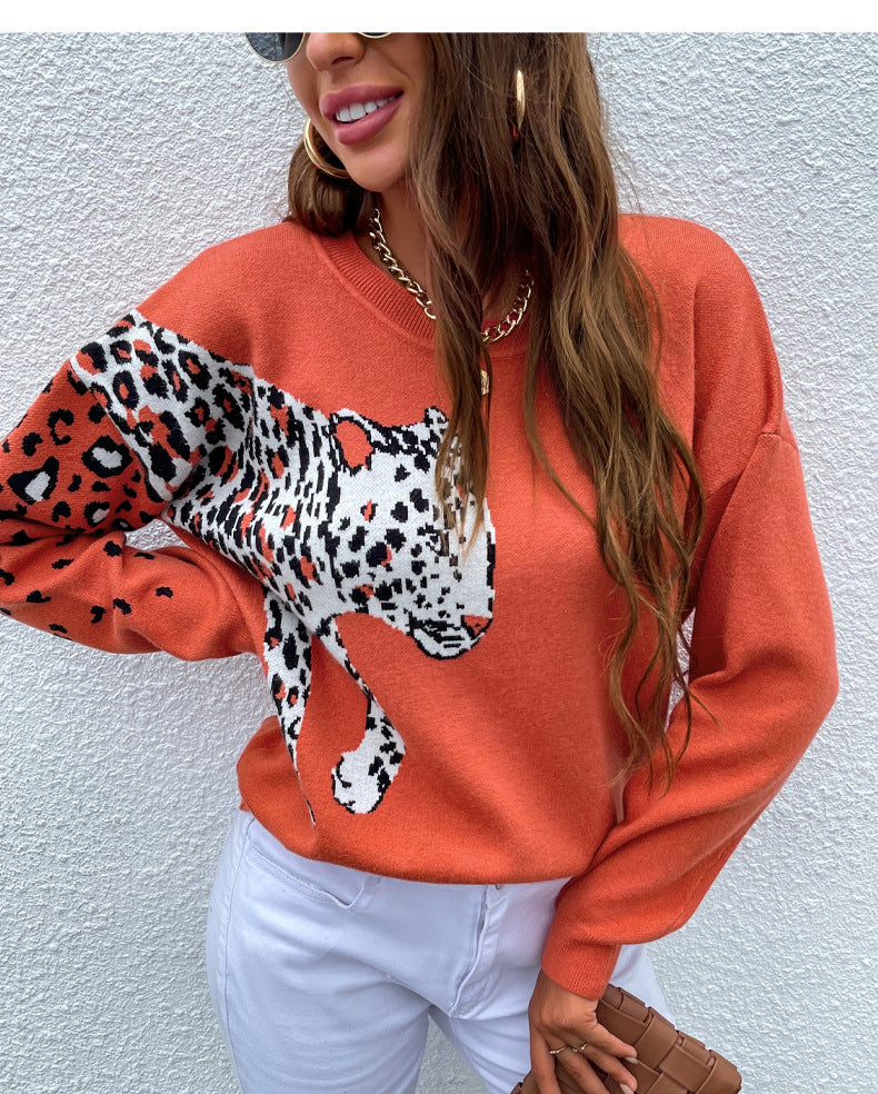 Casual Long Sleeve Leopard Print Sweatshirt