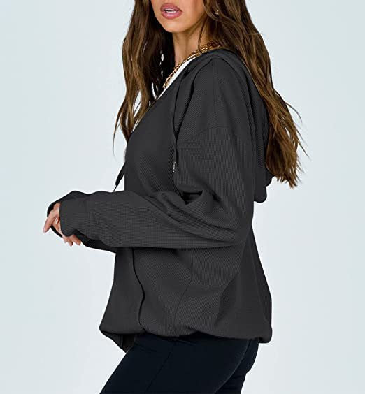 Casual Zip Up Drawstring Hoodie Sweatshirt