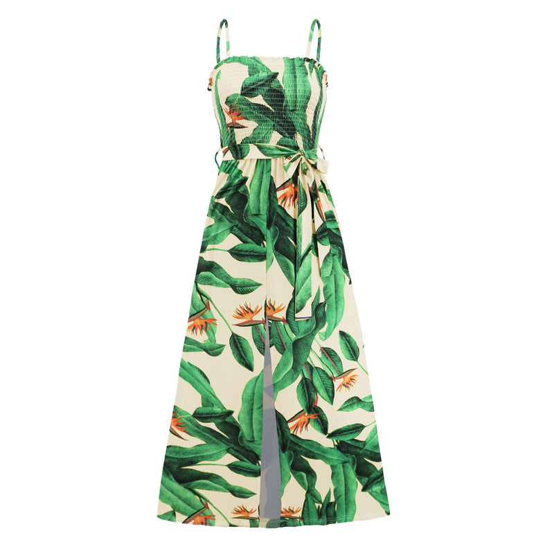 Spaghetti Strap Printed Side Split Maxi Dress