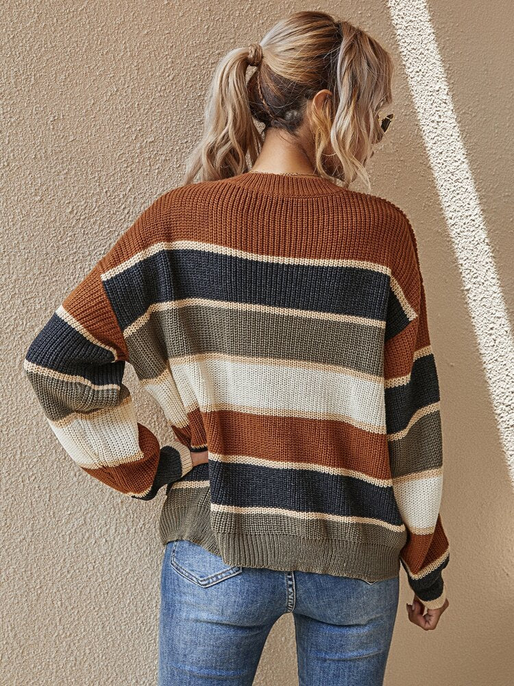 Color Block Round Neck Sweater