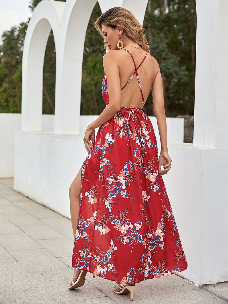 Side Split Spaghetti Strap Tie Front Maxi Dress