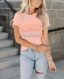 Short Sleeve Round Neck Sunshine Printed T-Shirt