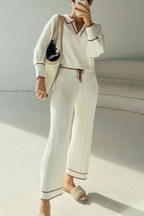 Polo Blouse Wide Leg Pants Set