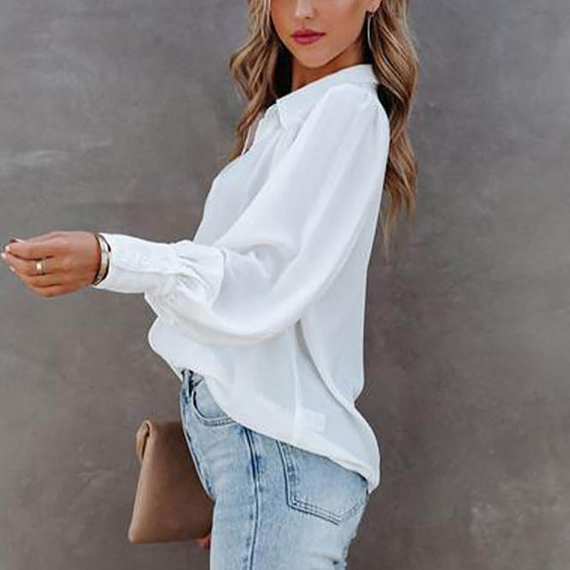 Casual V Neck Wide Long Sleeve Blouse