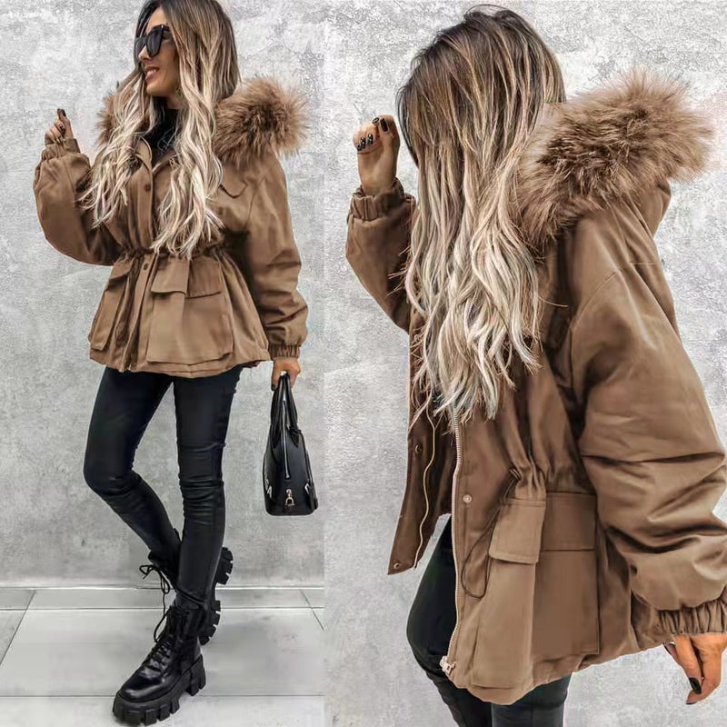 Wide Collar Zipper Shearling Coat Jacket