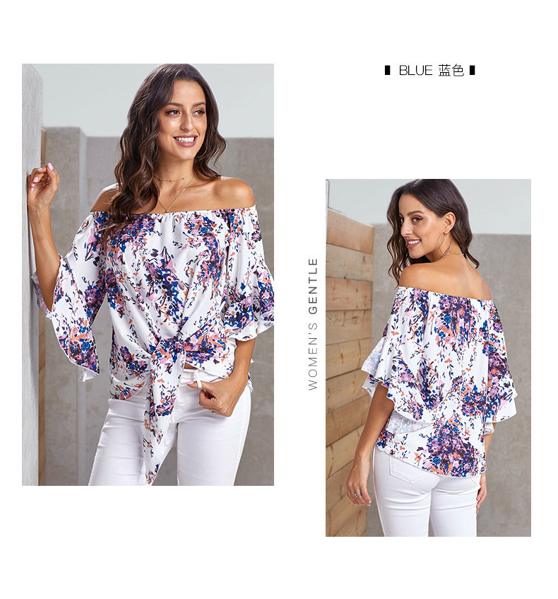 Off Shoulder Short Sleeve Tie Front Blouse Top