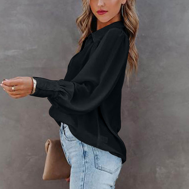 Casual V Neck Wide Long Sleeve Blouse