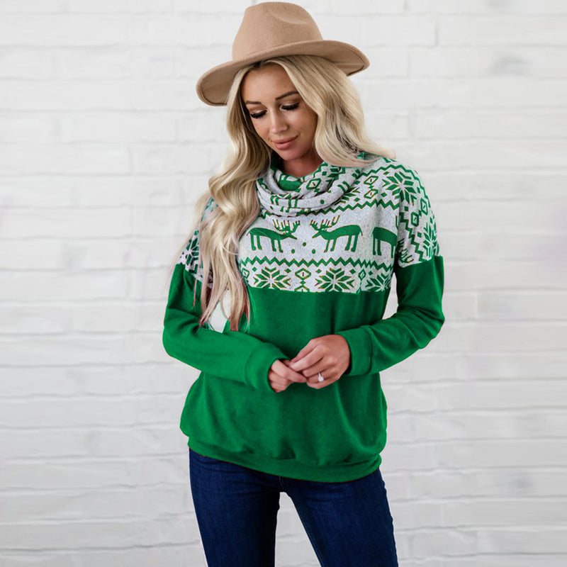 Turtle Neck Long Sleeve Ox Printed Sweatshirt