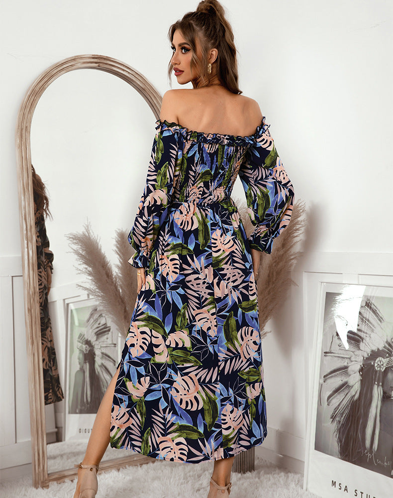 Off Shoulder Long Sleeve Maxi Floral Dress