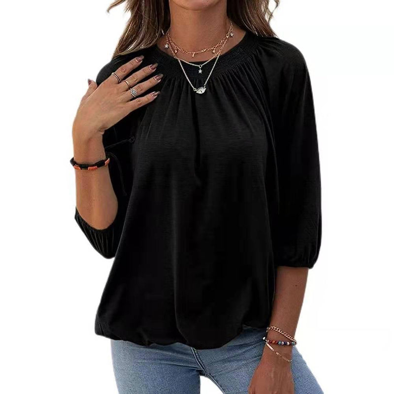 Elastic Waist Short Sleeve Blouse Top