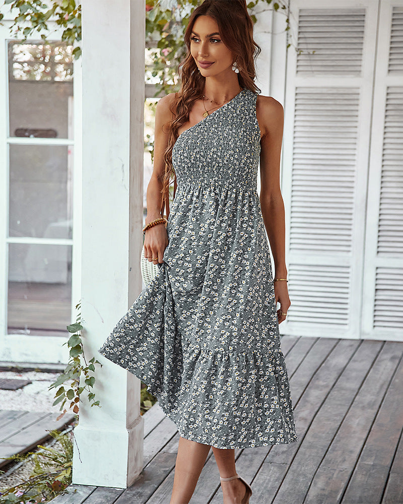 Sleeveless One Shoulder Midi Dress