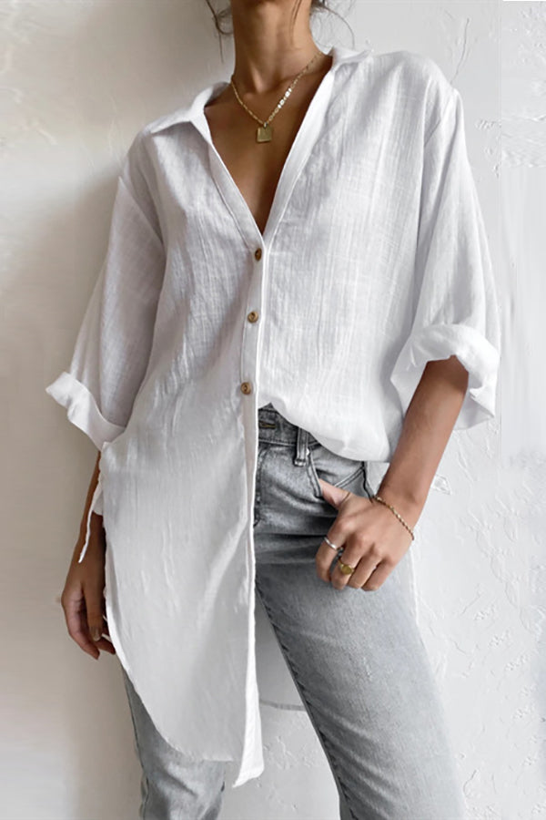 Rolled Up Sleeve Side Knot Button Shirt