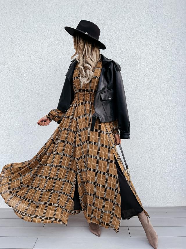 Elastic Waist Long Sleeve Maxi Dress