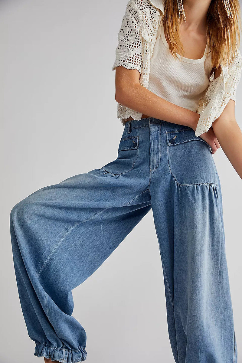 Pockets Drawstring Balloon Jeans