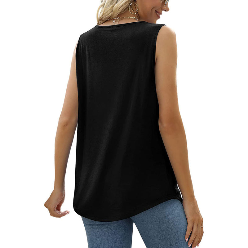 Sleeveless Square Neck Solid Color Loose Blouse Top