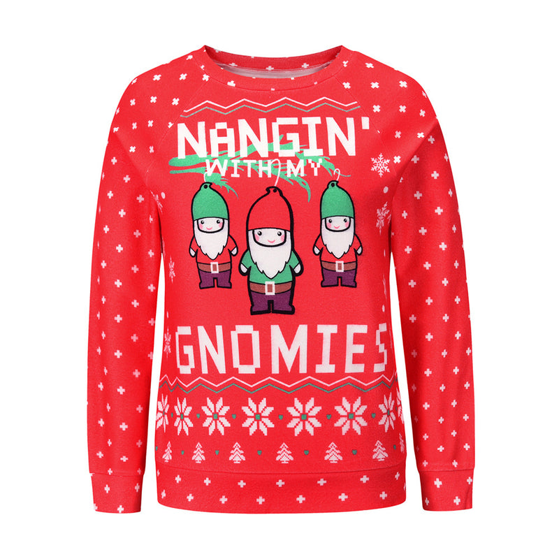 Long Sleeve Crew Neck Christmas Sweatshirt Printed GNOMIES