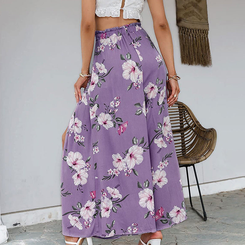 Classic Floral Solid Waist Tie Long Wide Leg Pants