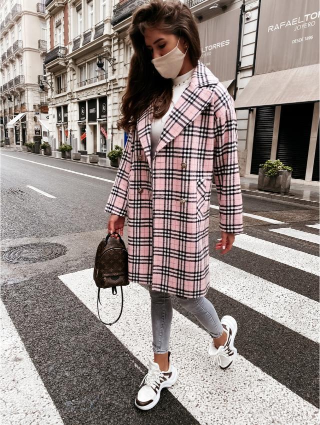 Lapel Bend Down Plaid Outerwear Jacket