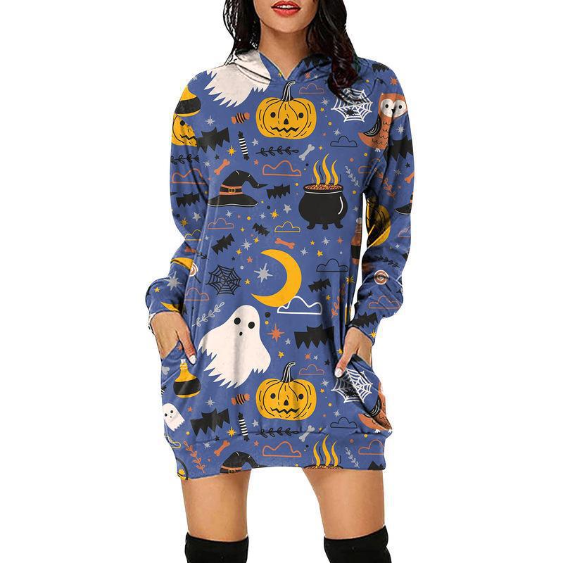 Casual Long Sleeve Graphic Print Hoodie Sweatshirt Mini Dress