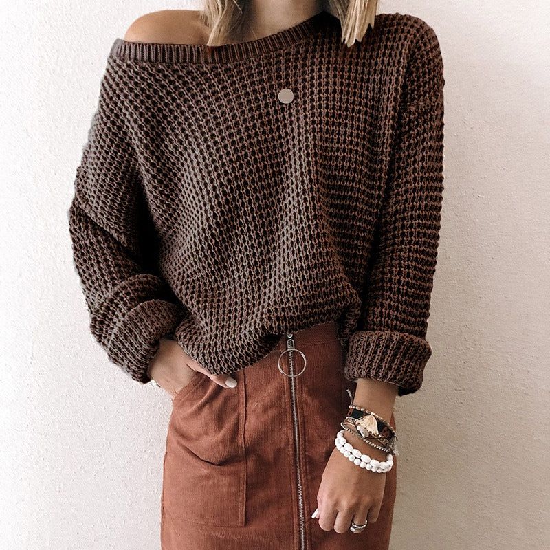 Knitted Off Shoulder Long Sleeve Sweater