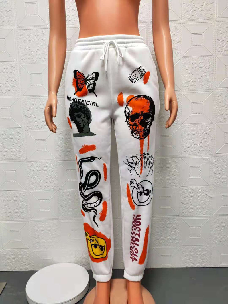 Drawstring High Waist Graphic Printed Trouser Sweat Pants