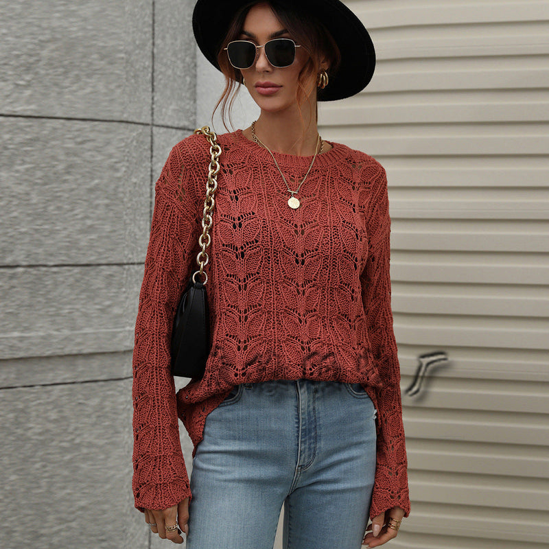 Fashion Long Sleeve Round Neck Knitted Top