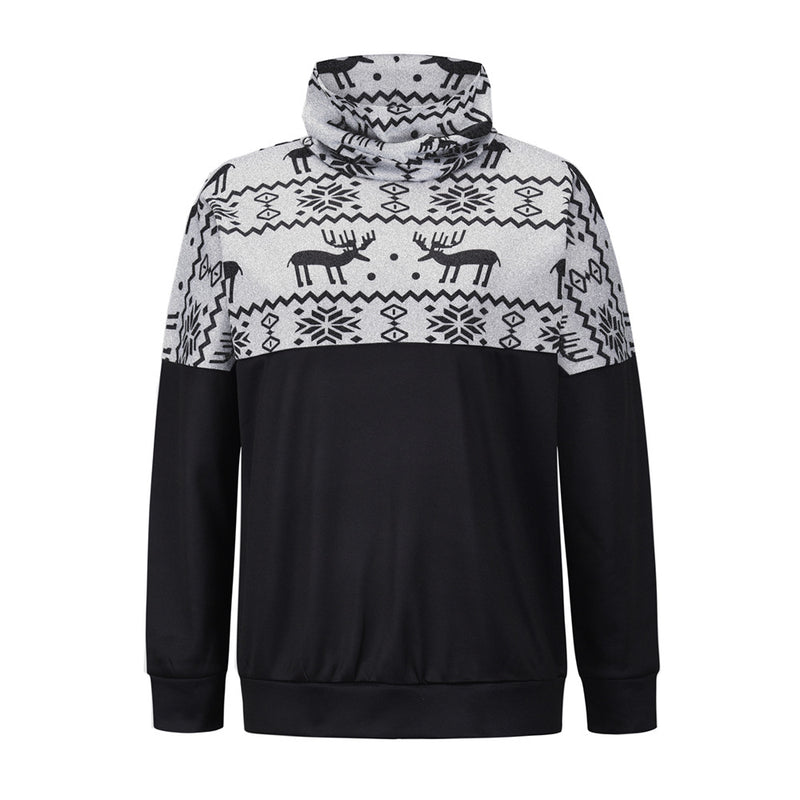 Turtle Neck Long Sleeve Ox Printed Sweatshirt