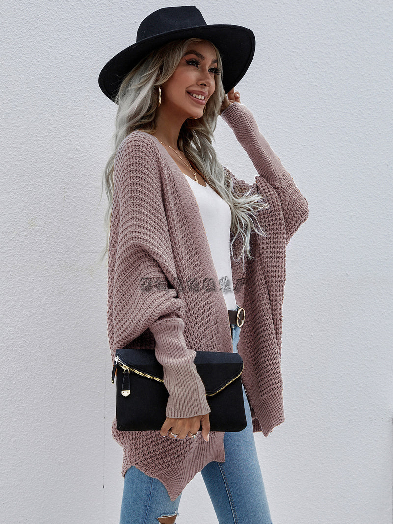 Waffle Knit Open Front Cardigan Sweater