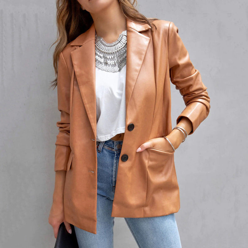 Fashion Bend Down Collar Double Pocket Jacket