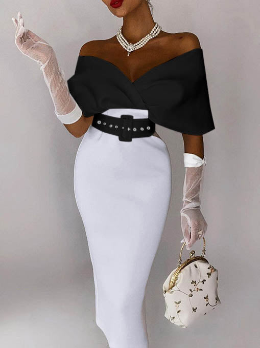 Off Shoulder Cop Top 2 Piece Midi Skirt Set