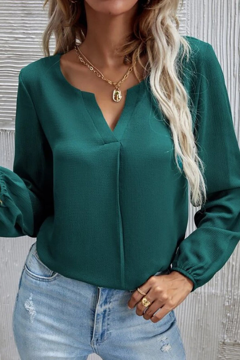 V Neck Long Sleeve Blouse