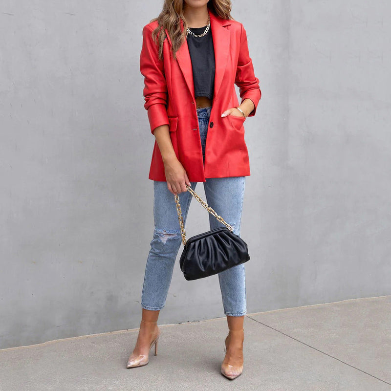 Fashion Bend Down Collar Double Pocket Jacket