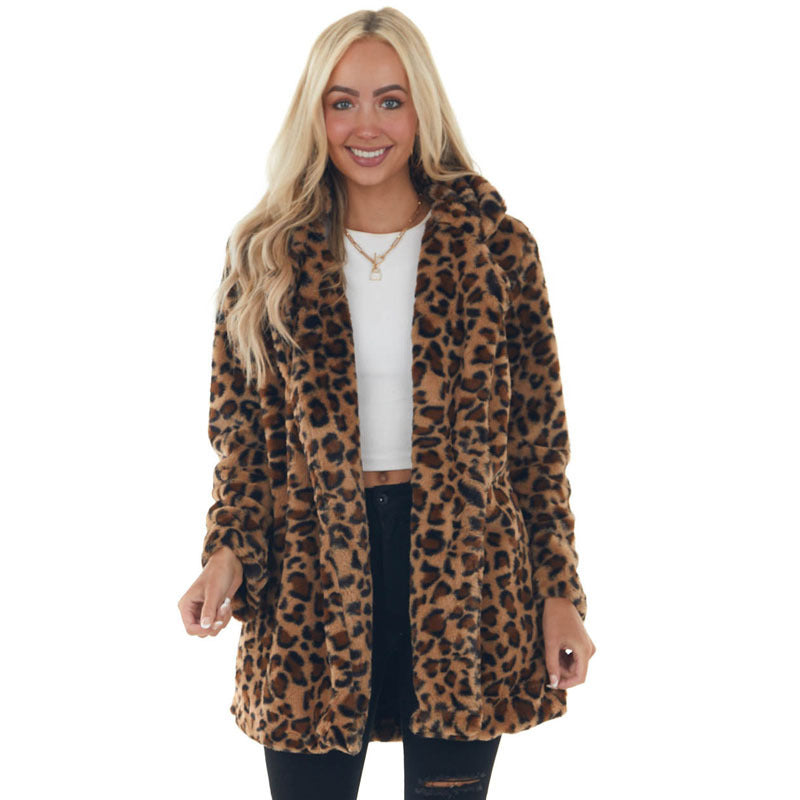 Leopard Print Long Sleeve Open Front Jacket Coat