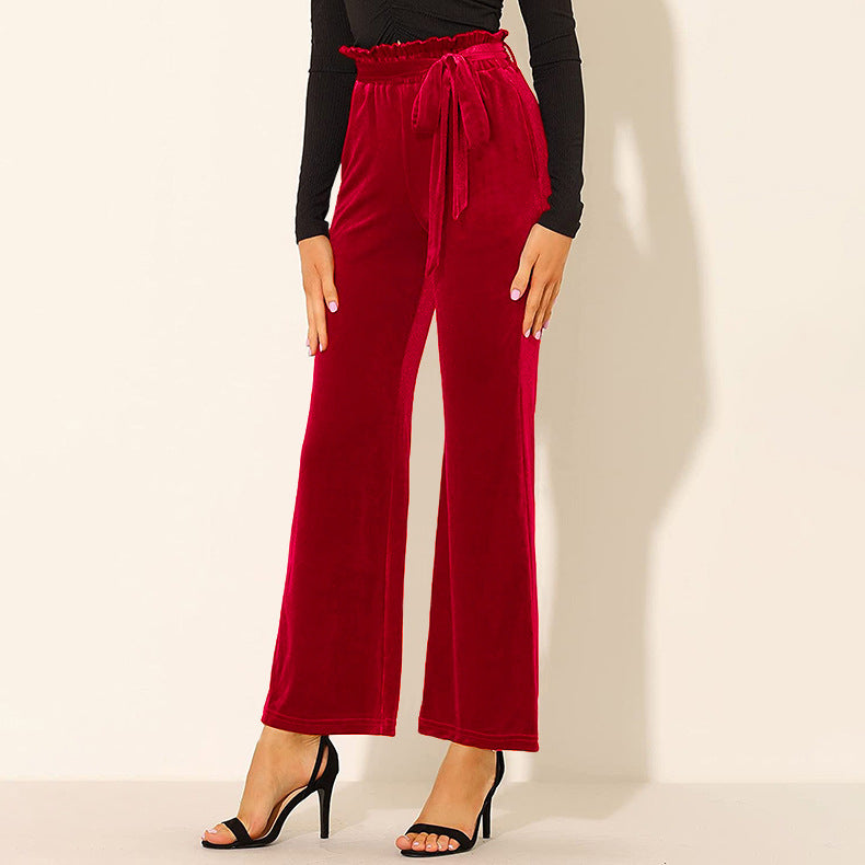 Elastic Waist Solid Color Side Pocket Wide Leg Pants