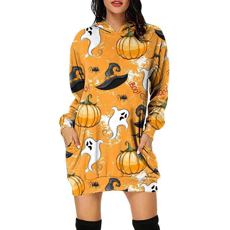 Casual Long Sleeve Graphic Print Hoodie Sweatshirt Mini Dress