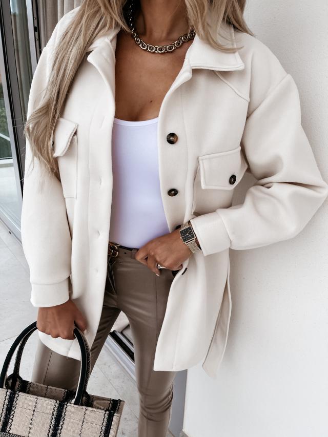 Long Sleeve Button Down Waist Wrap Jacket Coat