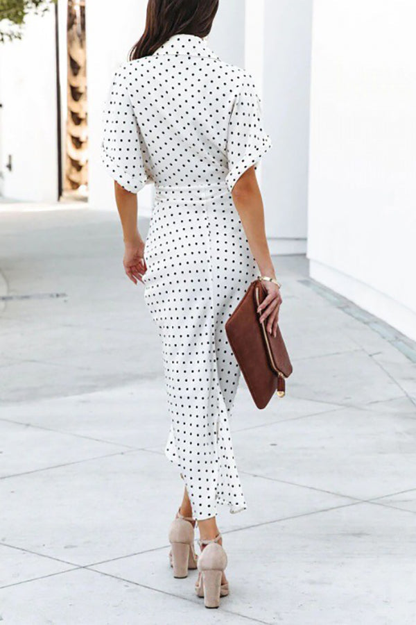 Polka Dot Tie Front Midi Shirt Dress