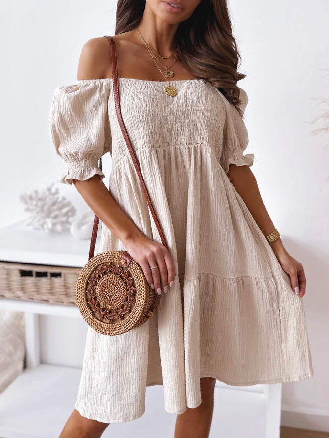 Off Shoulder Short Sleeve Loose Mini Dress