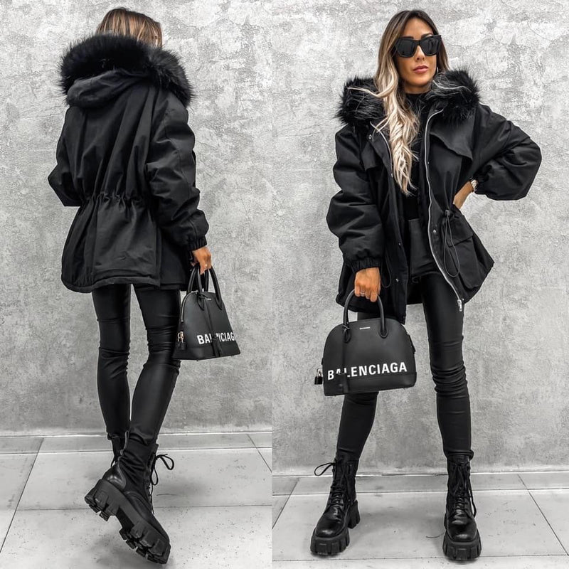 Wide Collar Zipper Shearling Coat Jacket