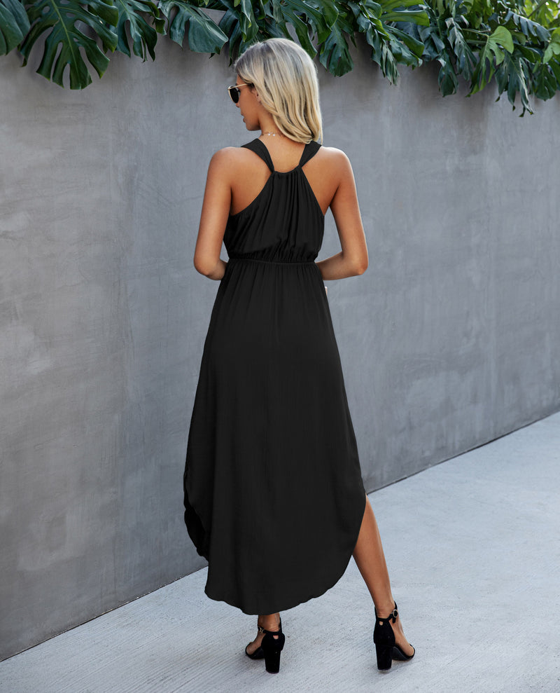 Sleeveless V Neck Side Split Maxi Dress