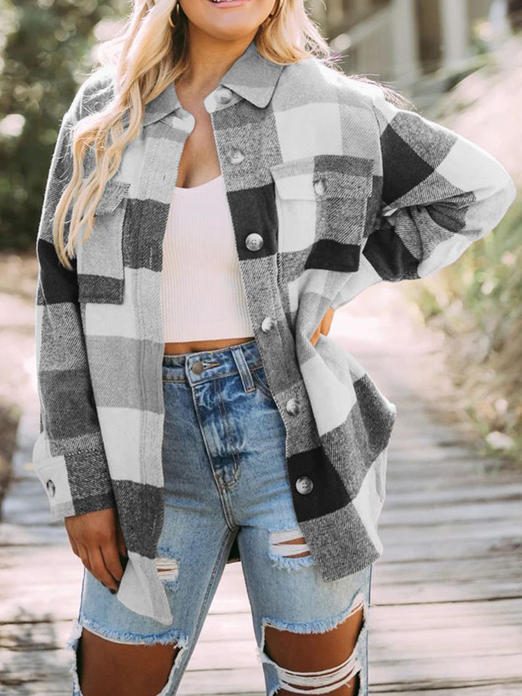 Plaid Button Down Shacket Top