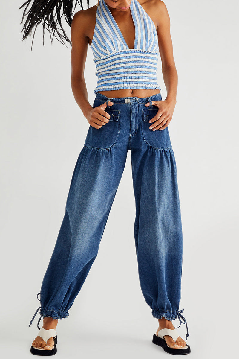 Pockets Drawstring Balloon Jeans