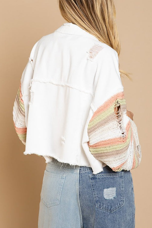 Crochet Sleeve Denim Crop Jacket