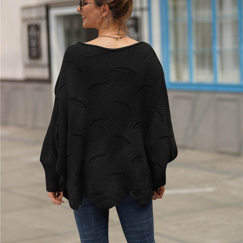 Scoop Neck Oversized Irregular Hem Sweater