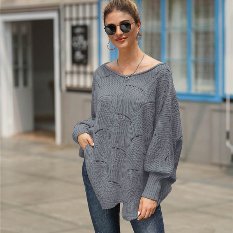 Scoop Neck Oversized Irregular Hem Sweater