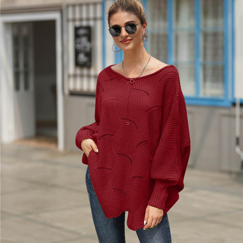 Scoop Neck Oversized Irregular Hem Sweater