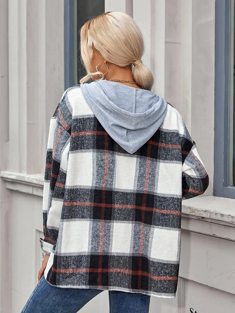 Hooded Drawstring Button Down Jacket Top