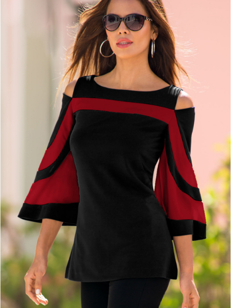 Red Cold Shoulder Top Bat Sleeve T-shirt - Landing Closet