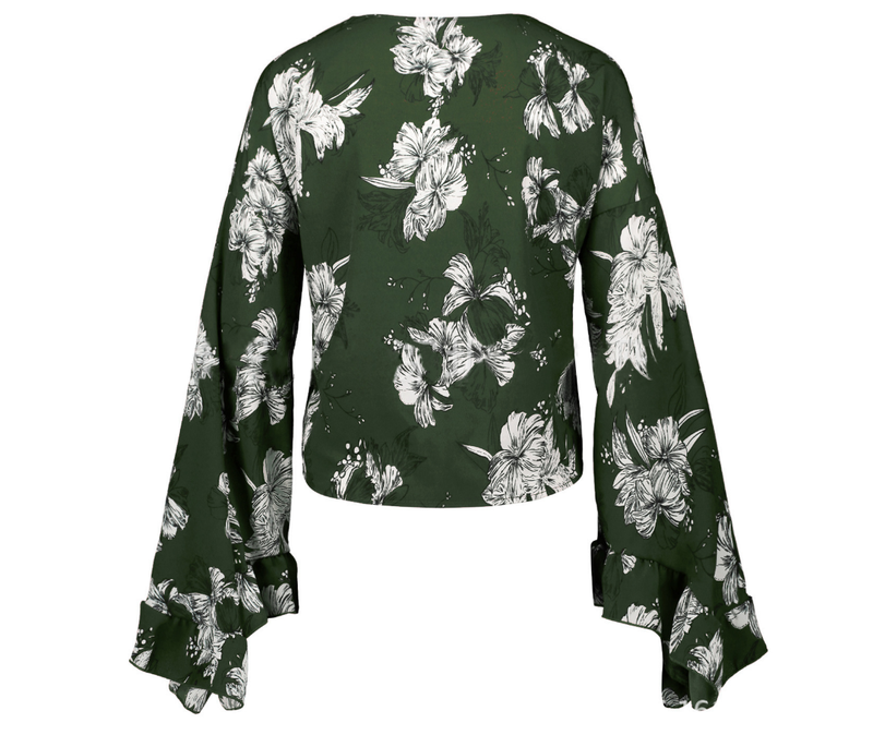 Long Sleeve Floral V-neck Irregular Hem Top